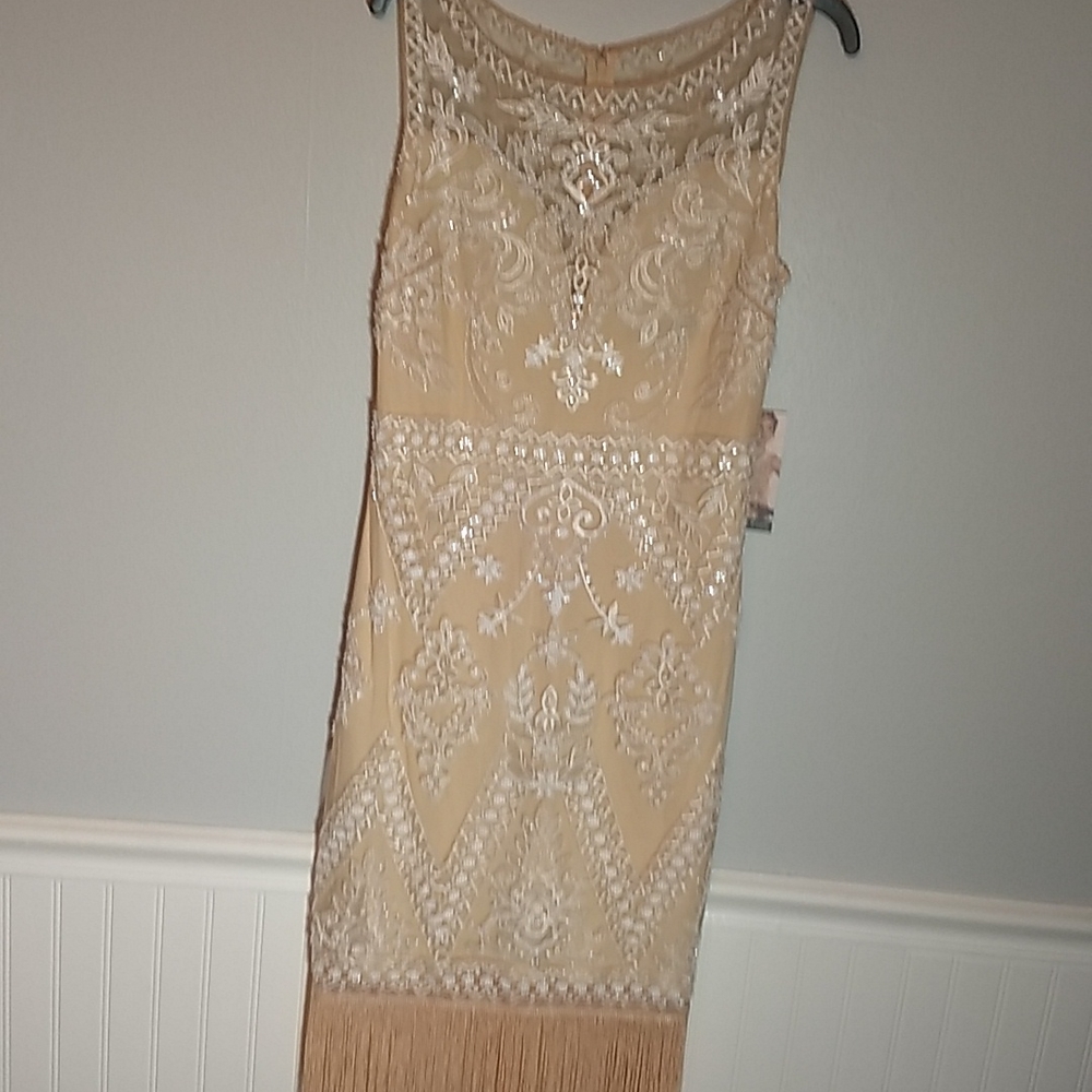 Deco style beaded and sequined dress with full fringe hem.NWT
